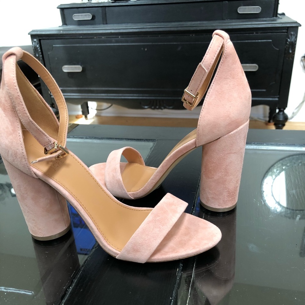 COPY - J CREW ..Suede round block high heel sandals